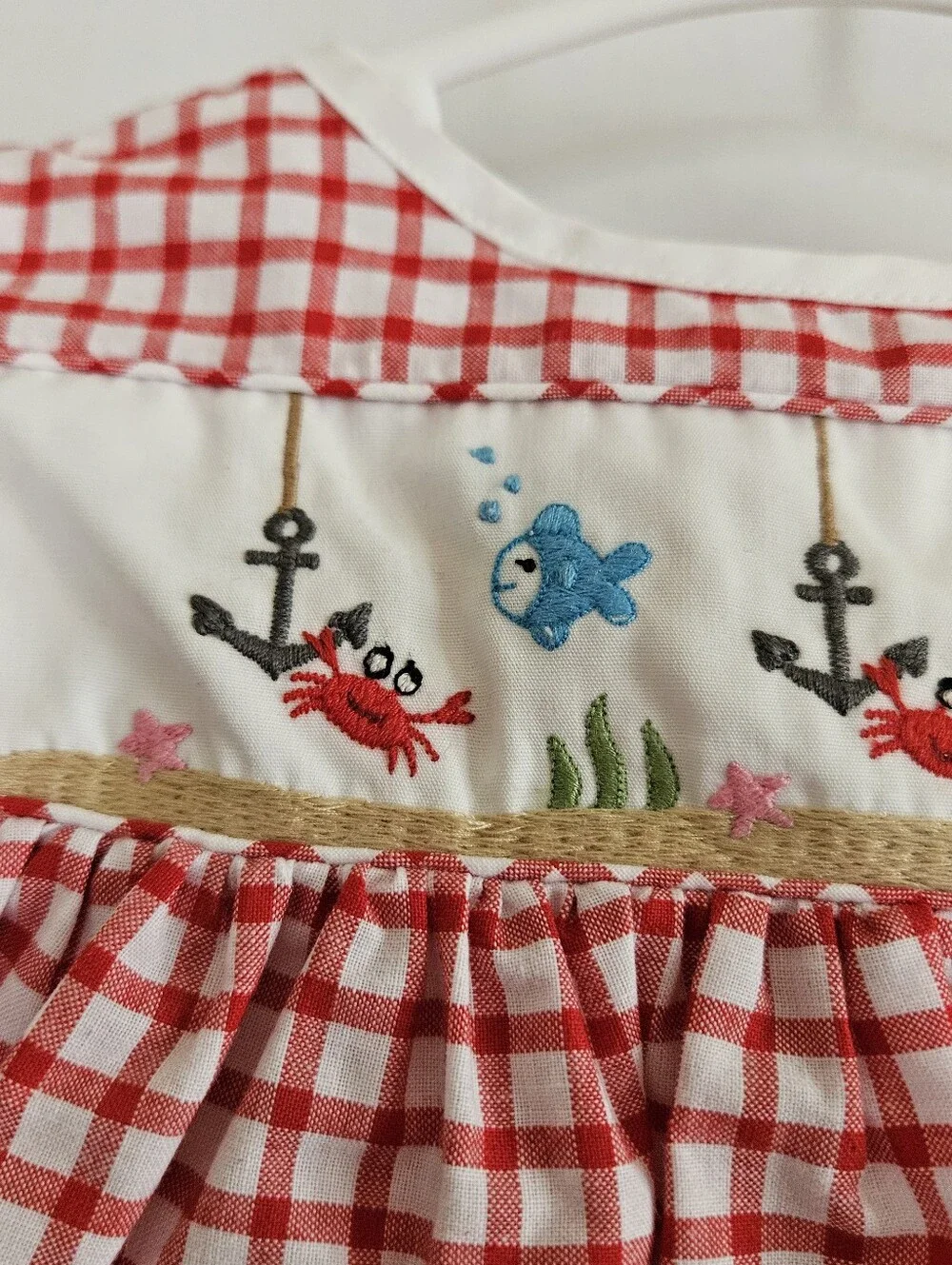 Petit Ami Red Gingham Nautical Smocked Dress Infant Girl 3 Months NWT Beach